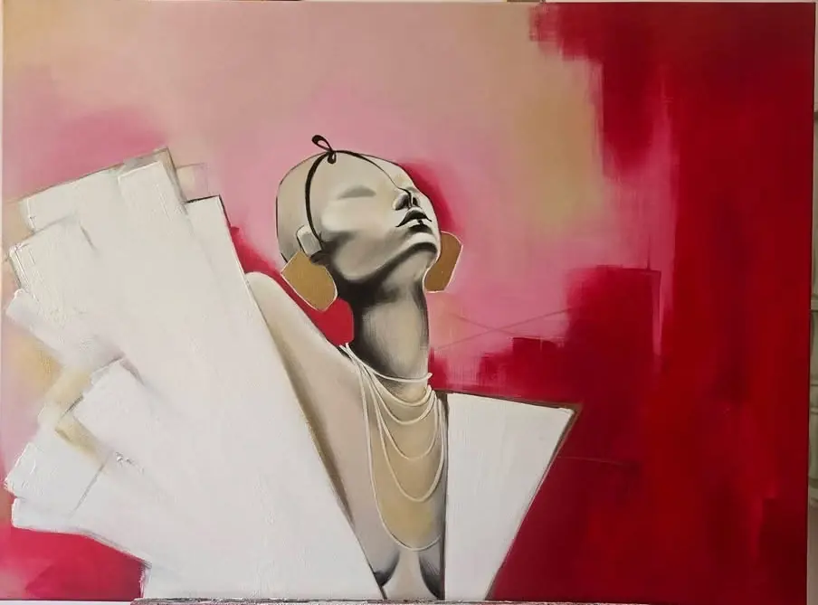 Portrait fond rose — illustration originale d’Anaïs Eck