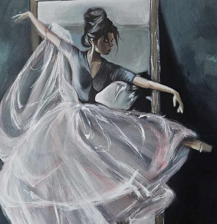 ballerine classique en mouvemant, acrylique sur toile d’Anaïs Eck. / Classical ballerina in motion, acrylic on canvas by Anaïs Eck.