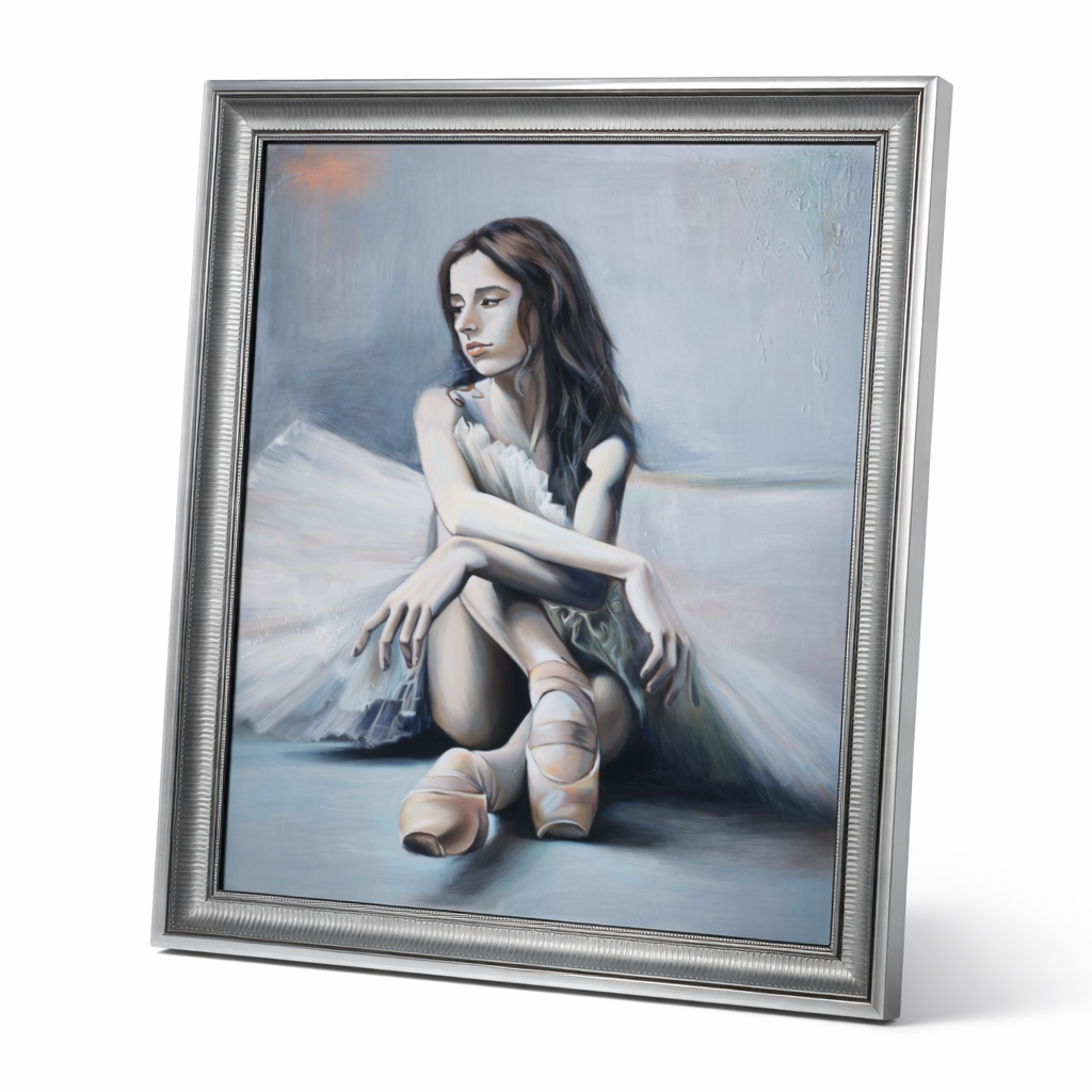 Peinture d’une danseuse assise, œuvre d’Anaïs Eck, symbolisant la vie et la lumière. / Painting of a woman dancer by Anaïs Eck, symbolizing life and light.