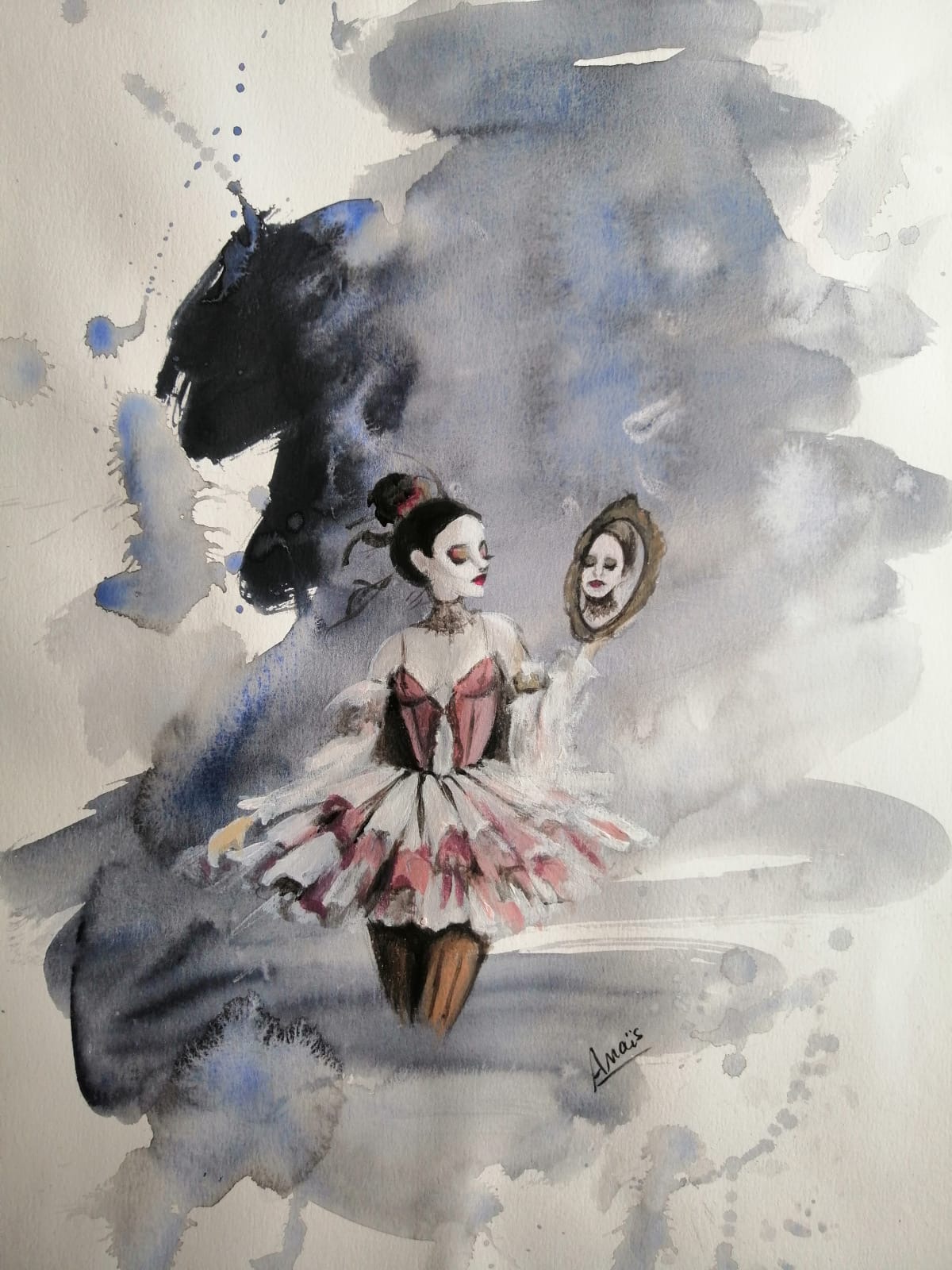 Détail de « Miroir, mon beau miroir » — ballerine en tutu rose regardant son reflet / Detail of 'Mirror, Mirror' — ballerina in a pink tutu looking at her reflection