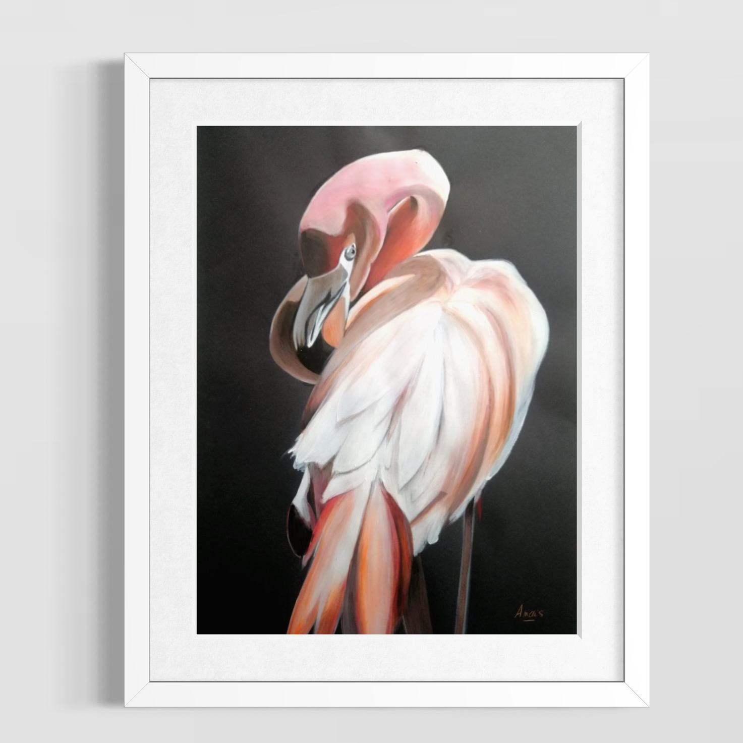 La vie en rose encadrée en blanc, vue en situation / La vie en rose framed in white, hanging on a wall illustration by Anaïs Eck.