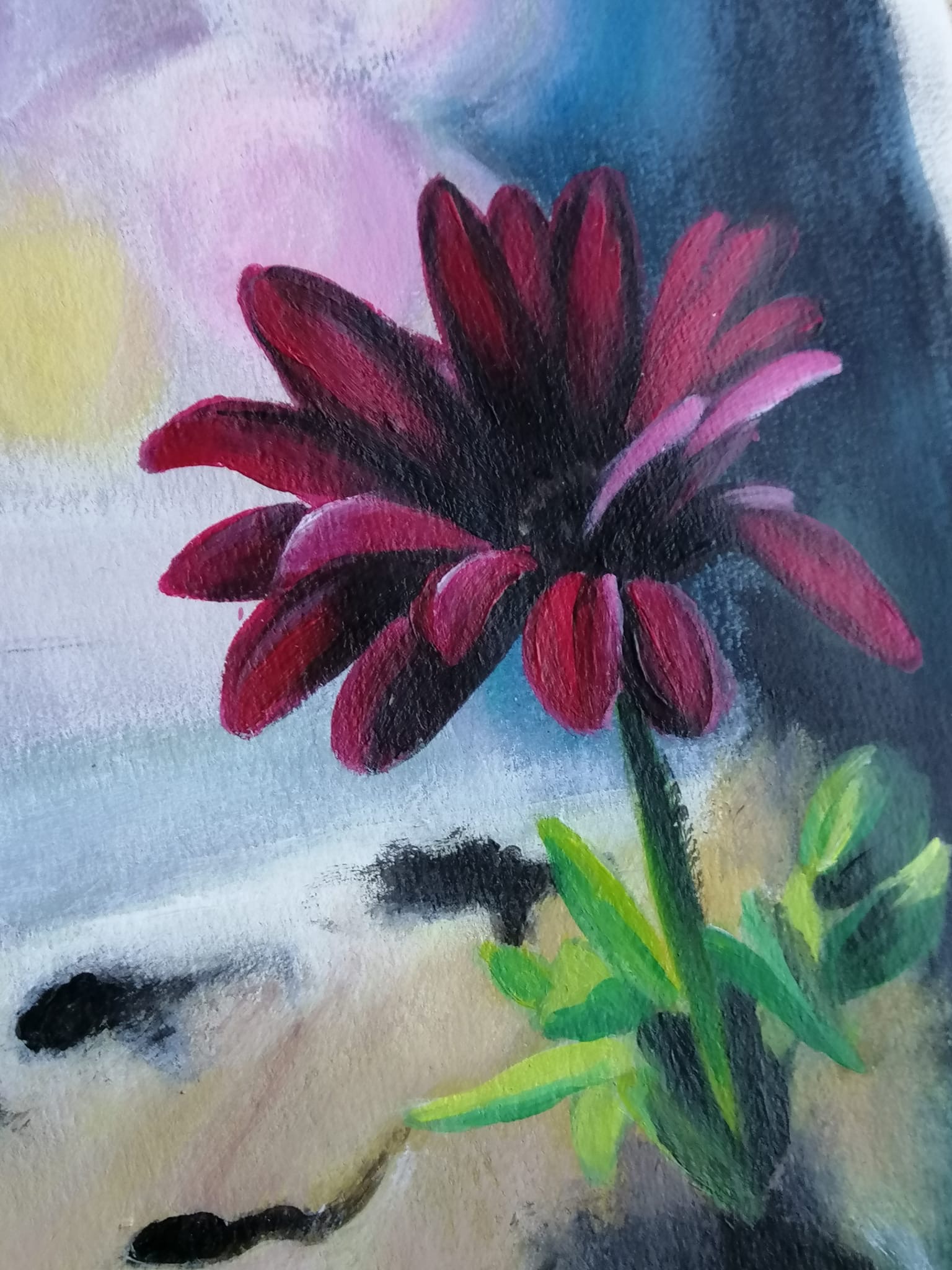 Détail de l’œuvre Il était une fleur, pétales rouges et lumière douce. / Detail of 'Il était une fleur', red petals and soft light.