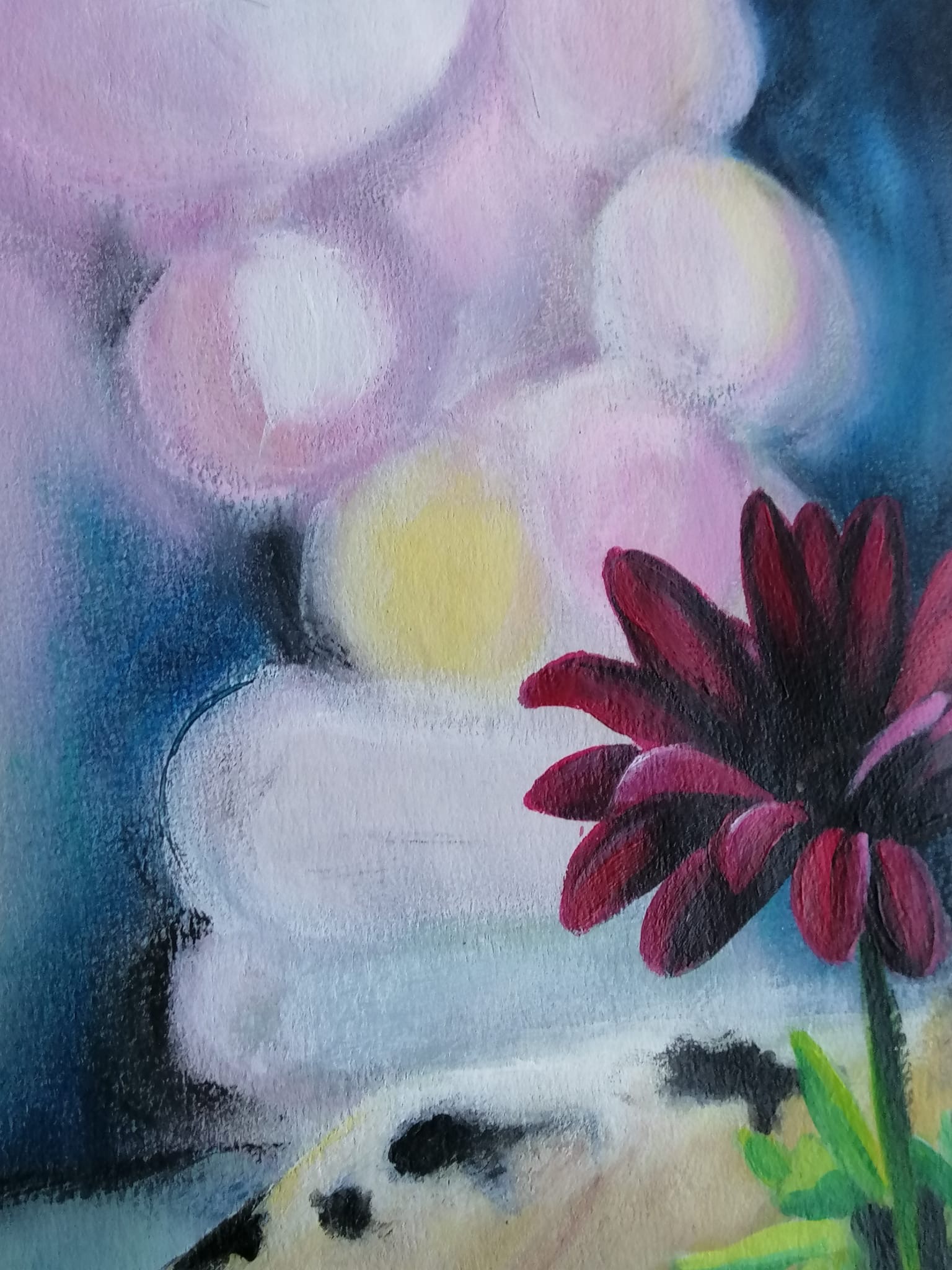 Détail des textures bleues et dorées de Il était une fleur par Anaïs Eck. / Detail of blue and golden textures from 'Il était une fleur' by Anaïs Eck.