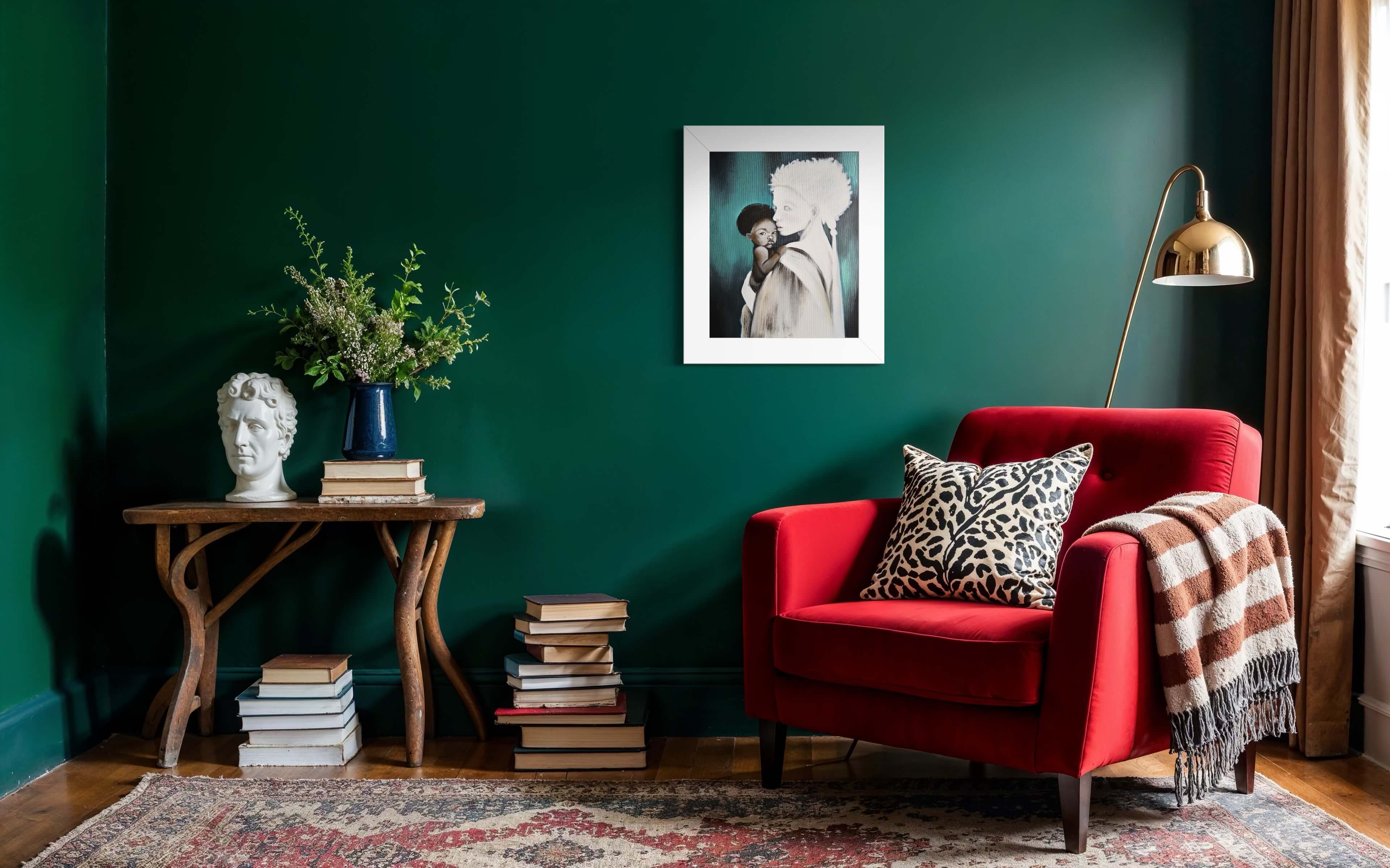 Mère portant son enfant, portrait symbolique en acrylique sur toile par Anaïs Eck / Mother carrying her child, symbolic portrait acrylic on canvas by Anaïs Eck