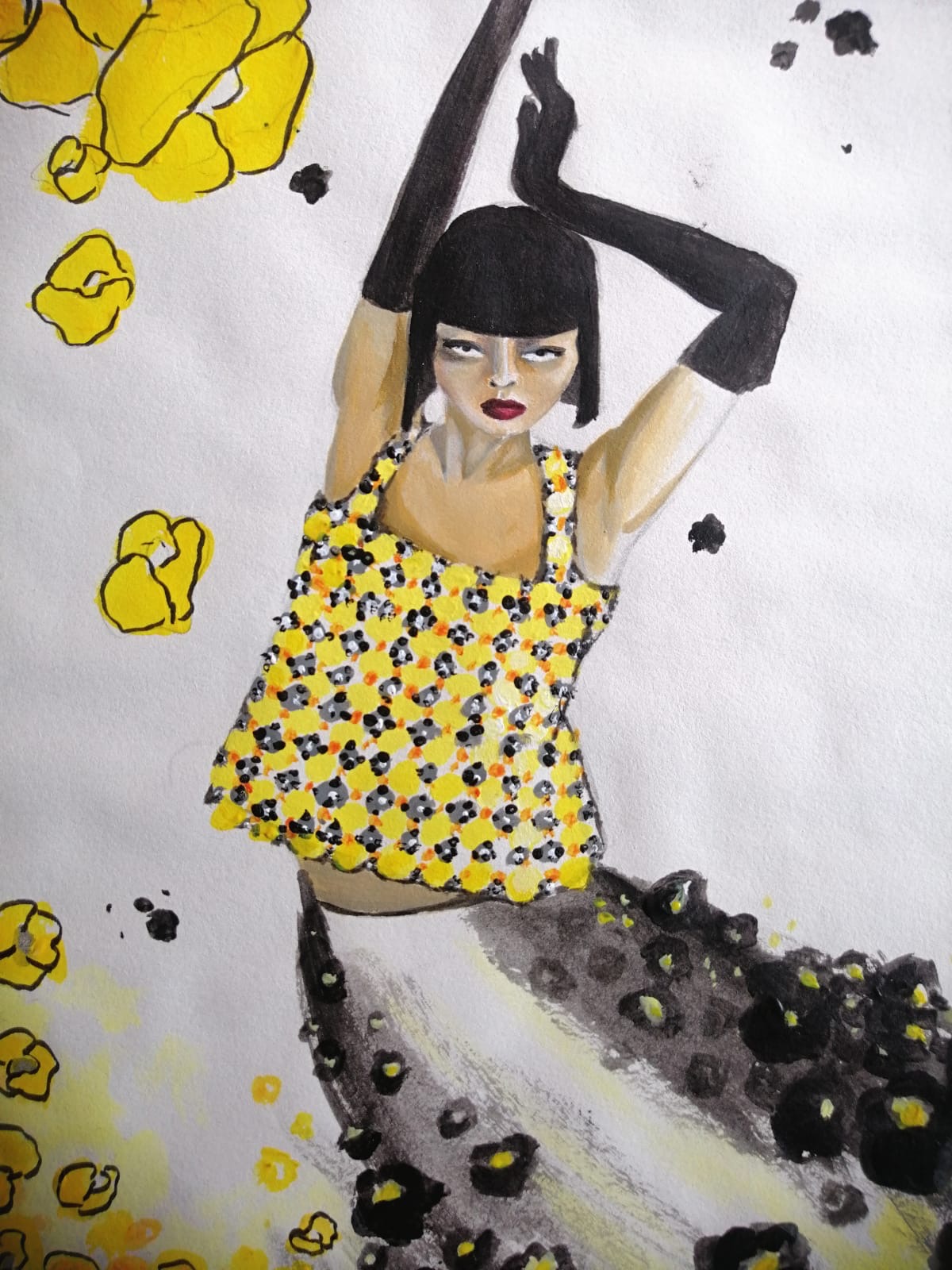 Détail du visage et du haut fleuri / Close-up of face and floral top