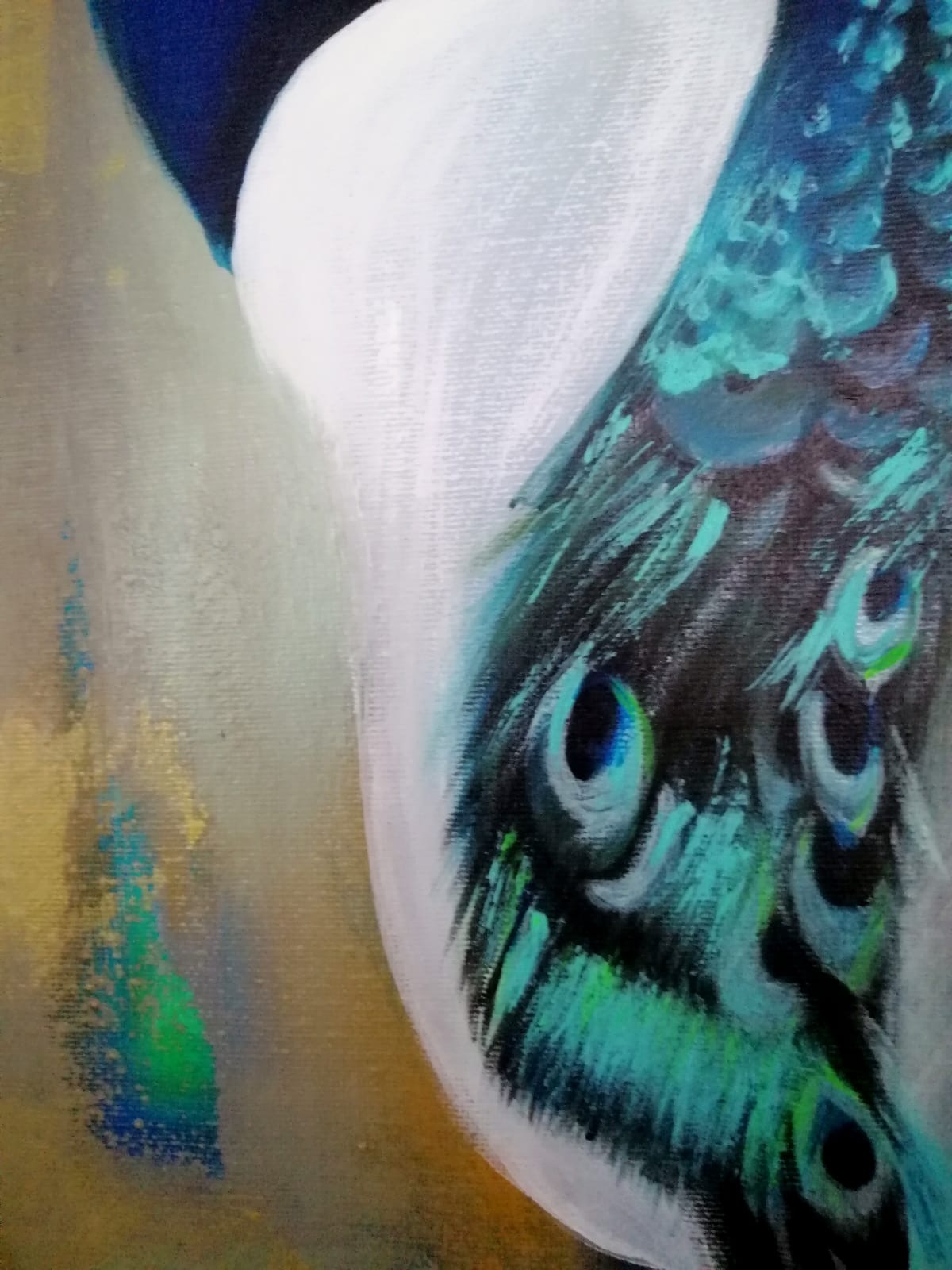 Détail de Plume, texture dorée du fond. / Detail of Plume, golden background texture.